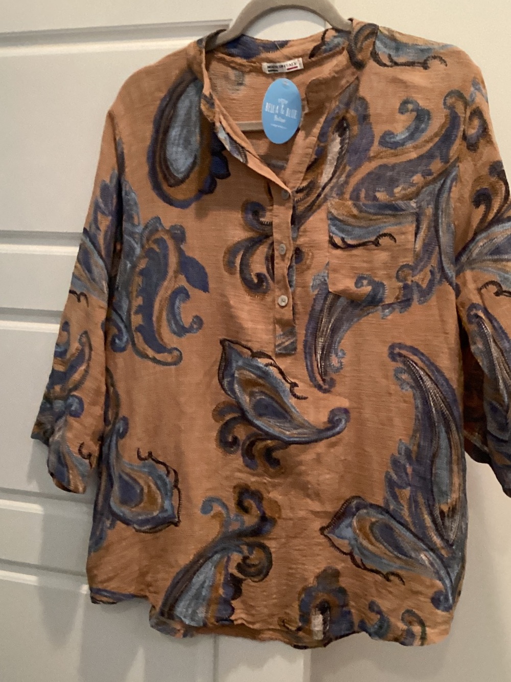 Blue Paisley Print Women’s Tunic Top - Blue & Tan